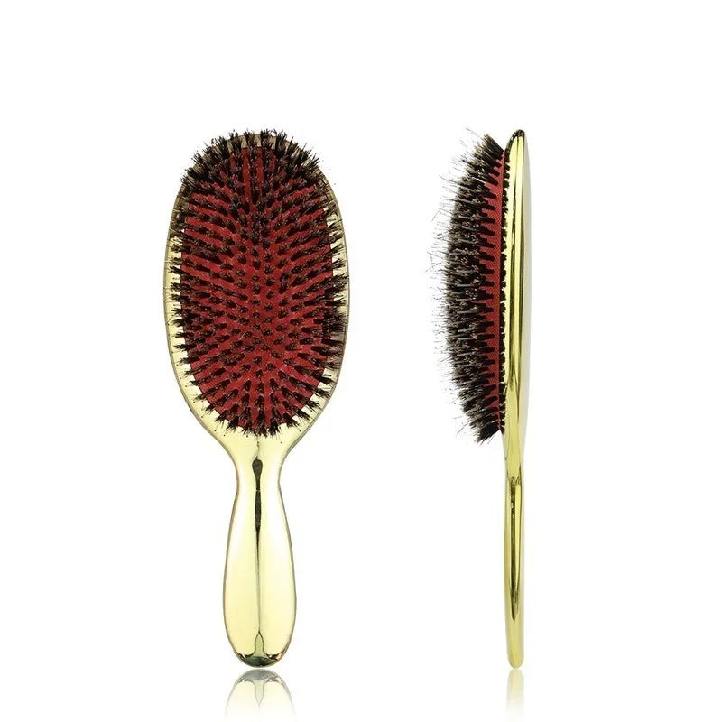 Luxury Gold And Silver Color Boar Bristle Paddle Hair Brush Oval Hair Brush Anti Static Hair Comb Hairdressing Massage Comb - Zineb Gabriel