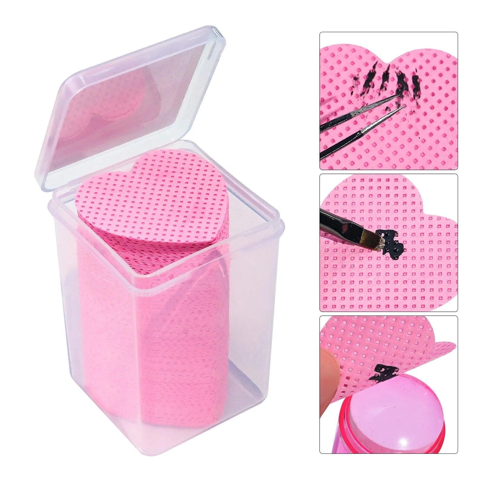 200pcs/Box Lint Free Nail Wipes Napkins Nail Art Gel Polish Remover Pink Heart Shape Paper Cotton Pads Manicure Cleaning Tools - Noovaluxe