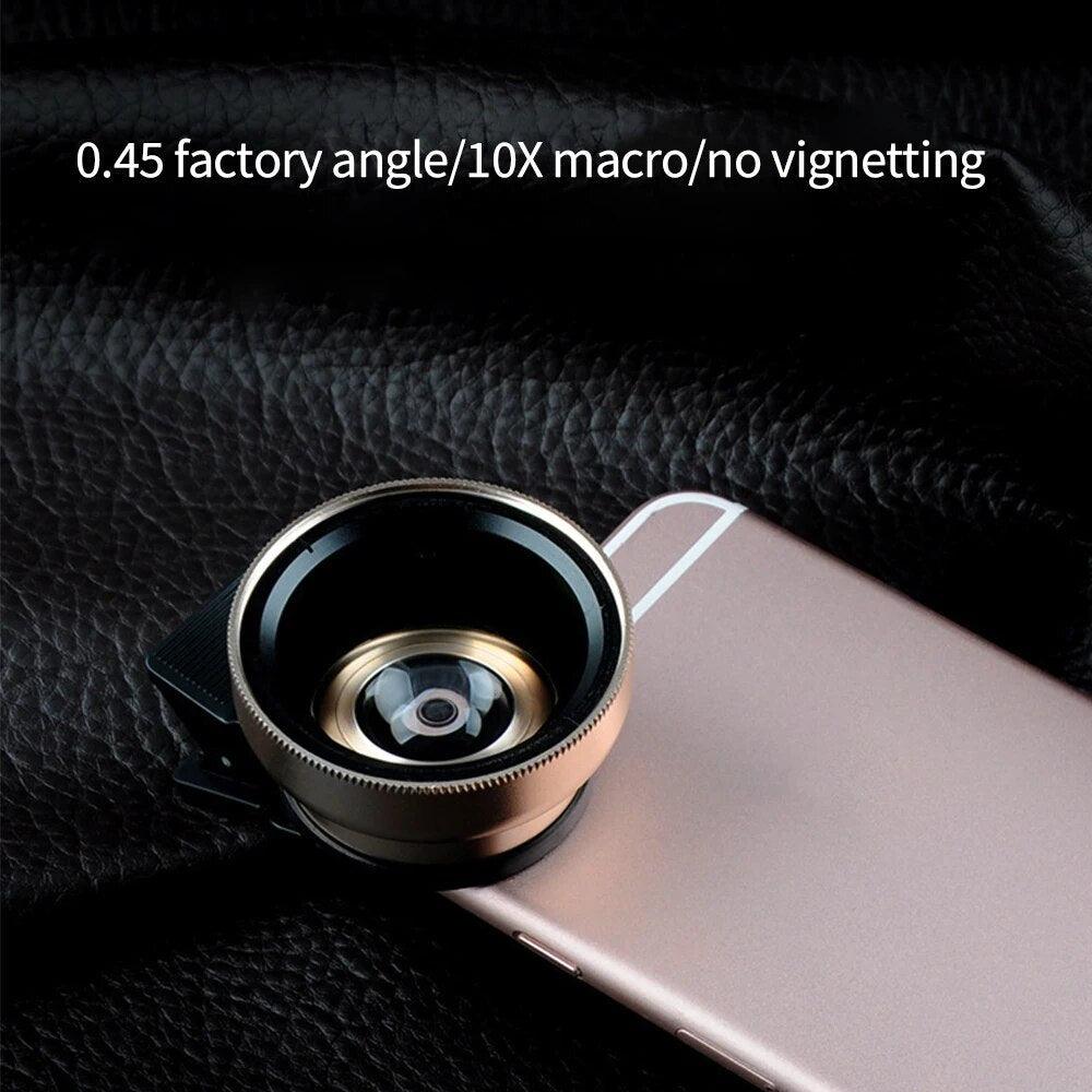 Mobile Phone Lens Professional 0.45x 49uv Super Wide-Angle+ Macro HD Lens 2 IN 1 Lens Universal Clip 37mm For iPhone Android - Noovaluxe